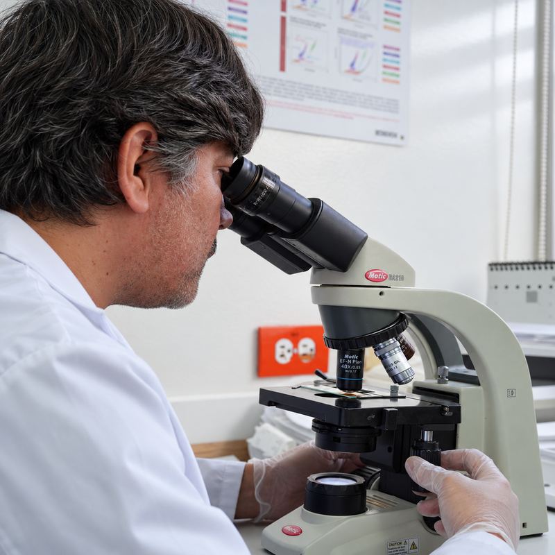 Médico veterinario de Clínica Dover trabajando en el laboratorio
